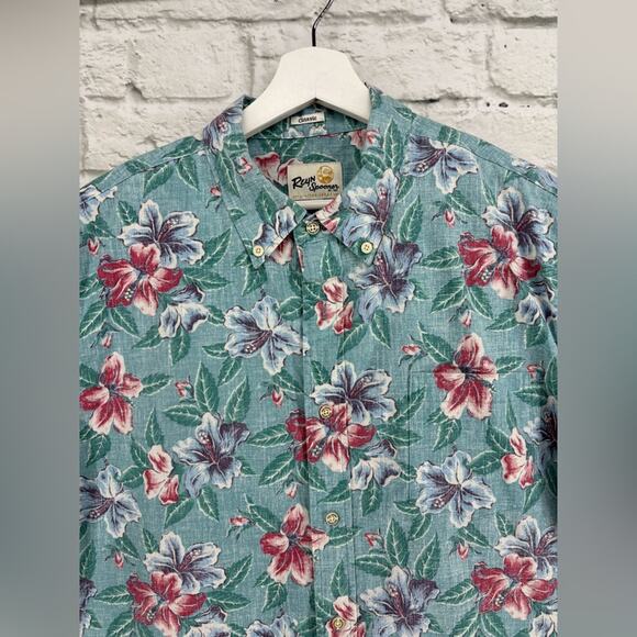 Reyn Spooner Banzai Biscus Button Front Floral Hawaiian Aloha Camp Shirt XL Blue - Picture 2 of 10